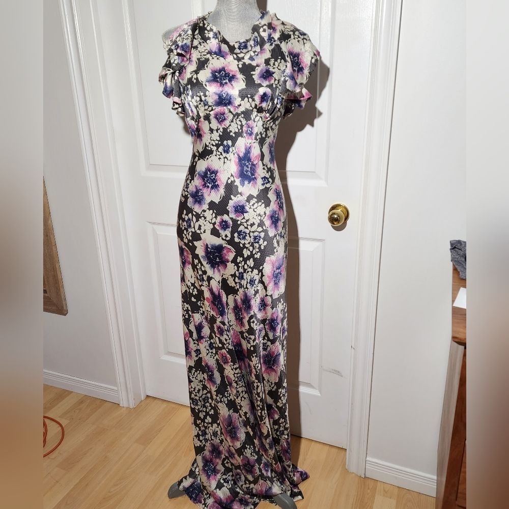 VA ET VIEN anthropologie floral silk maxi dress